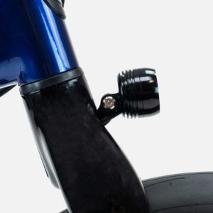 Gocycle G4 front light mounted to Gocycle G4 blue electric bike